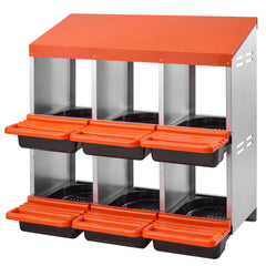 2 Tiers Chicken Nesting Boxes, 6 Compartments, Metal Egg Laying Boxes with Protective Collection Lids, Roll Out Nesting Box, Easy to Assemble, Ideal for Hens, Ducks, Chickens, and Other Poultry