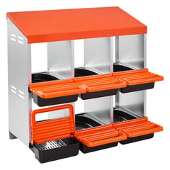 2 Tiers Chicken Nesting Boxes, 6 Compartments, Metal Egg Laying Boxes with Protective Collection Lids, Roll Out Nesting Box, Easy to Assemble, Ideal for Hens, Ducks, Chickens, and Other Poultry