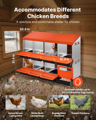 2 Tiers Chicken Nesting Boxes, 8 Compartments, Metal Egg Laying Boxes with Protective Collection Lids, Roll Out Nesting Box, Easy to Assemble, Ideal for Hens, Ducks, Chickens, and Other Poultry