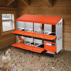 2 Tiers Chicken Nesting Boxes, 8 Compartments, Metal Egg Laying Boxes with Protective Collection Lids, Roll Out Nesting Box, Easy to Assemble, Ideal for Hens, Ducks, Chickens, and Other Poultry