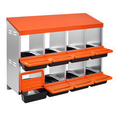 2 Tiers Chicken Nesting Boxes, 8 Compartments, Metal Egg Laying Boxes with Protective Collection Lids, Roll Out Nesting Box, Easy to Assemble, Ideal for Hens, Ducks, Chickens, and Other Poultry
