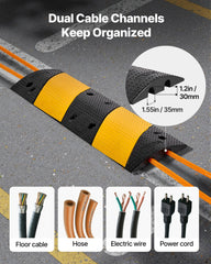 1000MM Rubber Speed Bump, 2 Pack, 2 Channel Heavy Duty Traffic Speed Hump, 9,979 kg/Axle Load Capacity, Cable Protector Ramp with Expansion Screws, for Asphalt Concrete Gravel Driveway and Road