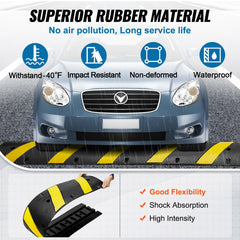 6 ft Rubber Speed Hump, 2 Channel, 10000 kg/axle Load Capacity Heavy Duty Traffic Speed Bump, with High Reflective Yellow Strip 4 Expansion Screws and 1 Drill, for Asphalt Concrete Gravel Roads