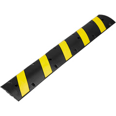 6 ft Rubber Speed Hump, 2 Channel, 10000 kg/axle Load Capacity Heavy Duty Traffic Speed Bump, with High Reflective Yellow Strip 4 Expansion Screws and 1 Drill, for Asphalt Concrete Gravel Roads