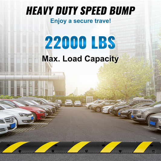 6 ft Rubber Speed Hump, 2 Channel, 10000 kg/axle Load Capacity Heavy Duty Traffic Speed Bump, with High Reflective Yellow Strip 4 Expansion Screws and 1 Drill, for Asphalt Concrete Gravel Roads