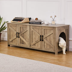 Cat Litter Box Enclosure Wooden Litter Box Furniture Hidden 2 Rooms Greige