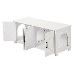 Cat Litter Box Enclosure Wooden Litter Box Furniture Hidden 2 Rooms White