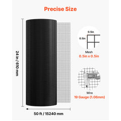 Hardware Cloth 61cm x 15.2m, 1/2 in 19 Gauge Galvanized Wire Mesh Roll, Weather-Resistant Vinyl Coated Chicken Wire Fencing, Heavy Duty Welded Garden Plant Fencing for Rabbit Cage Snake Fence