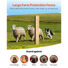 Farm Fence, 122cm x 15.2m, 2 x 4 in Mesh 14 Gauge Galvanized Steel Wire Fencing for Cattle, Hog & Sheep , Heavy Duty Vinyl Coated Livestock Fence for Animal Enclosures, Cage Wire, Garden Fences