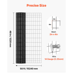 Farm Fence, 122cm x 15.2m, 2 x 4 in Mesh 14 Gauge Galvanized Steel Wire Fencing for Cattle, Hog & Sheep , Heavy Duty Vinyl Coated Livestock Fence for Animal Enclosures, Cage Wire, Garden Fences