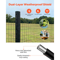 Farm Fence, 122cm x 15.2m, 2 x 4 in Mesh 14 Gauge Galvanized Steel Wire Fencing for Cattle, Hog & Sheep , Heavy Duty Vinyl Coated Livestock Fence for Animal Enclosures, Cage Wire, Garden Fences