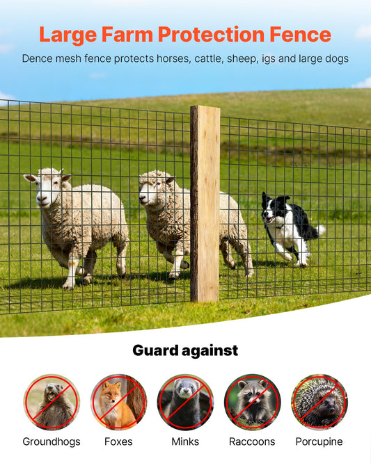 Farm Fence, 122cm x 15.2m, 2 x 4 in Mesh 14 Gauge Galvanized Steel Wire Fencing for Cattle, Hog & Sheep , Heavy Duty Vinyl Coated Livestock Fence for Animal Enclosures, Cage Wire, Garden Fences