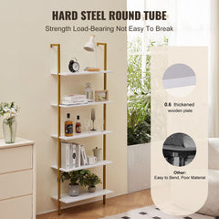 Industrial Square Pipe Shelf 5 Tier 64x30x182.5cm Wall-Mount Gold White