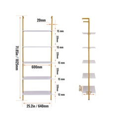 Industrial Square Pipe Shelf 5 Tier 64x30x182.5cm Wall-Mount Gold White