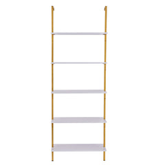 Industrial Square Pipe Shelf 5 Tier 64x30x182.5cm Wall-Mount Gold White