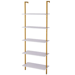 Industrial Square Pipe Shelf 5 Tier 64x30x182.5cm Wall-Mount Gold White