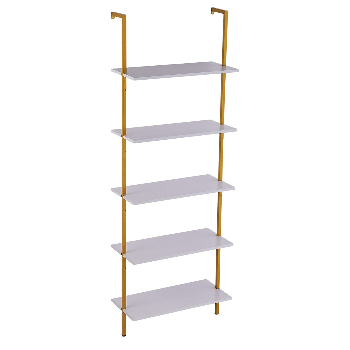 Industrial Square Pipe Shelf 5 Tier 64x30x182.5cm Wall-Mount Gold White