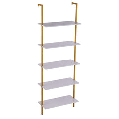 Industrial Square Pipe Shelf 5 Tier 64x30x182.5cm Wall-Mount Gold White