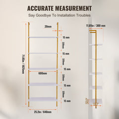 Industrial Square Pipe Shelf 5 Tier 64x30x182.5cm Wall-Mount Gold White