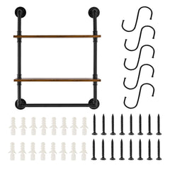 Industrial Pipe Shelf 2 Tier 24x7.87in Wall-Mount for Kitchen Bedroom