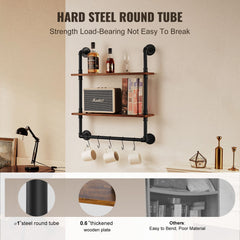 Industrial Pipe Shelf 2 Tier 24x7.87in Wall-Mount for Kitchen Bedroom