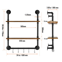 Industrial Pipe Shelf 2 Tier 24x7.87in Wall-Mount for Kitchen Bedroom