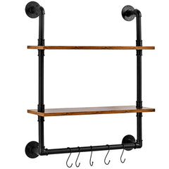 Industrial Pipe Shelf 2 Tier 24x7.87in Wall-Mount for Kitchen Bedroom