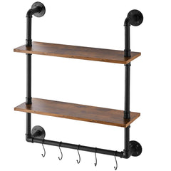 Industrial Pipe Shelf 2 Tier 24x7.87in Wall-Mount for Kitchen Bedroom