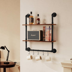 Industrial Pipe Shelf 2 Tier 24x7.87in Wall-Mount for Kitchen Bedroom