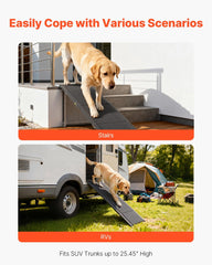 Dog Ramp for Cars, 1800 × 508 mm, Folding Pet Ramps for Medium & Large Dogs up to 113 kg, Pet Stair Ramp with Non-Slip Oxford Fabric Surface, Portable Outdoor Dog Car Ramps for SUV & Truck