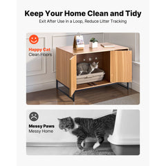 Cat Litter Box Enclosure Furniture, 80 cm Hidden Litter Box Cabinet with Scratch Pad & Storage, Waterproof Cat Washroom End Table Cat House, Fit Most of Litterbox, for Bedroom Living Room