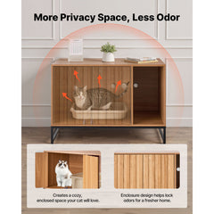Cat Litter Box Enclosure Furniture, 80 cm Hidden Litter Box Cabinet with Scratch Pad & Storage, Waterproof Cat Washroom End Table Cat House, Fit Most of Litterbox, for Bedroom Living Room