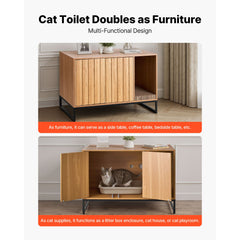 Cat Litter Box Enclosure Furniture, 80 cm Hidden Litter Box Cabinet with Scratch Pad & Storage, Waterproof Cat Washroom End Table Cat House, Fit Most of Litterbox, for Bedroom Living Room
