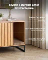 Cat Litter Box Enclosure Furniture, 80 cm Hidden Litter Box Cabinet with Scratch Pad & Storage, Waterproof Cat Washroom End Table Cat House, Fit Most of Litterbox, for Bedroom Living Room