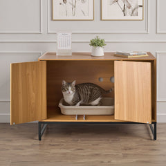 Cat Litter Box Enclosure Furniture, 80 cm Hidden Litter Box Cabinet with Scratch Pad & Storage, Waterproof Cat Washroom End Table Cat House, Fit Most of Litterbox, for Bedroom Living Room