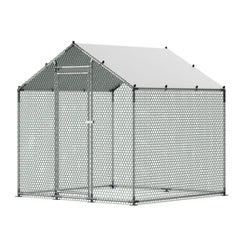 Metal Chicken Coop, 6.56x6.56x6.56ft Large Walk-in Chicken Runs with Cover, Spire Roof Hen House Enclosure with Security Lock, Outdoor Duck Rabbit Cage Poultry Pen for Backyard, Farm, Yard