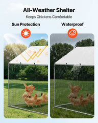 Metal Chicken Coop, 6.56x6.56x6.56ft Large Walk-in Chicken Runs with Cover, Spire Roof Hen House Enclosure with Security Lock, Outdoor Duck Rabbit Cage Poultry Pen for Backyard, Farm, Yard