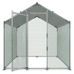 Metal Chicken Coop, 6.56x6.56x6.56ft Large Walk-in Chicken Runs with Cover, Spire Roof Hen House Enclosure with Security Lock, Outdoor Duck Rabbit Cage Poultry Pen for Backyard, Farm, Yard