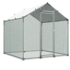 Metal Chicken Coop, 6.56x6.56x6.56ft Large Walk-in Chicken Runs with Cover, Spire Roof Hen House Enclosure with Security Lock, Outdoor Duck Rabbit Cage Poultry Pen for Backyard, Farm, Yard