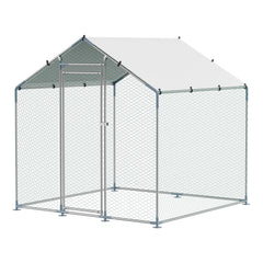 Metal Chicken Coop, 6.56x6.56x6.56ft Large Walk-in Chicken Runs with Cover, Spire Roof Hen House Enclosure with Security Lock, Outdoor Duck Rabbit Cage Poultry Pen for Backyard, Farm, Yard