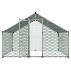 Metal Chicken Coop, 9.8x6.5x6.5ft Large Walk-in Chicken Runs with Cover, Spire Roof Hen House Enclosure with Security Lock, Outdoor Duck Rabbit Cage Poultry Pen for Backyard, Farm, Yard
