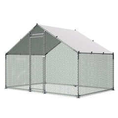 Metal Chicken Coop, 9.8x6.5x6.5ft Large Walk-in Chicken Runs with Cover, Spire Roof Hen House Enclosure with Security Lock, Outdoor Duck Rabbit Cage Poultry Pen for Backyard, Farm, Yard