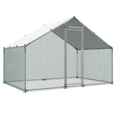 Metal Chicken Coop, 9.8x6.5x6.5ft Large Walk-in Chicken Runs with Cover, Spire Roof Hen House Enclosure with Security Lock, Outdoor Duck Rabbit Cage Poultry Pen for Backyard, Farm, Yard