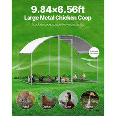 Metal Chicken Coop, 9.8x6.5x6.5ft Large Walk-in Chicken Runs with Cover, Doom Roof Hen House Enclosure with Security Lock, Outdoor Duck Rabbit Cage Poultry Pen for Backyard, Farm, Yard