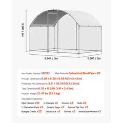 Metal Chicken Coop, 9.8x6.5x6.5ft Large Walk-in Chicken Runs with Cover, Doom Roof Hen House Enclosure with Security Lock, Outdoor Duck Rabbit Cage Poultry Pen for Backyard, Farm, Yard
