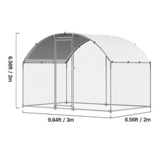 Metal Chicken Coop, 9.8x6.5x6.5ft Large Walk-in Chicken Runs with Cover, Doom Roof Hen House Enclosure with Security Lock, Outdoor Duck Rabbit Cage Poultry Pen for Backyard, Farm, Yard
