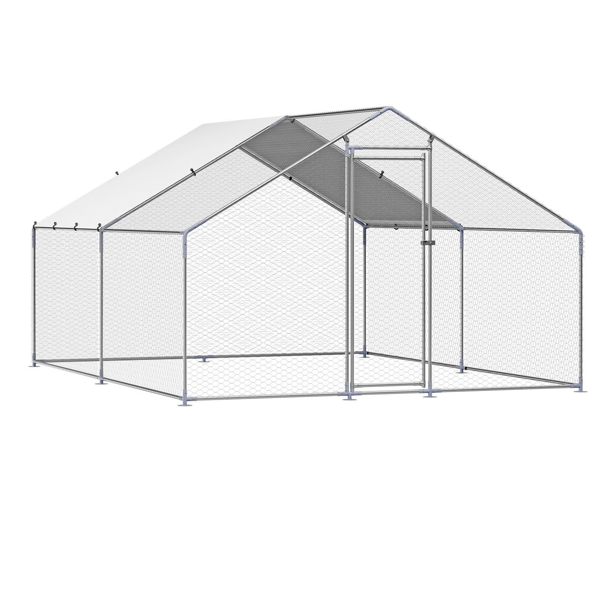 Metal Chicken Coop, 9.8x13.1x6.5 ft Large Walk-in Chicken Runs with Cover, Spire Roof Hen House Enclosure with Security Lock, Outdoor Duck Rabbit Cage Poultry Pen for Backyard, Farm, Yard