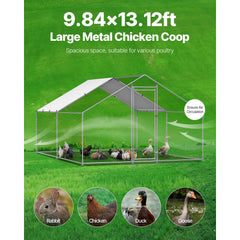 Metal Chicken Coop, 9.8x13.1x6.5 ft Large Walk-in Chicken Runs with Cover, Spire Roof Hen House Enclosure with Security Lock, Outdoor Duck Rabbit Cage Poultry Pen for Backyard, Farm, Yard