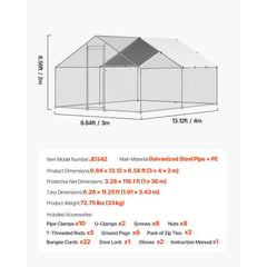 Metal Chicken Coop, 9.8x13.1x6.5 ft Large Walk-in Chicken Runs with Cover, Spire Roof Hen House Enclosure with Security Lock, Outdoor Duck Rabbit Cage Poultry Pen for Backyard, Farm, Yard