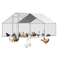 Metal Chicken Coop, 9.8x13.1x6.5 ft Large Walk-in Chicken Runs with Cover, Spire Roof Hen House Enclosure with Security Lock, Outdoor Duck Rabbit Cage Poultry Pen for Backyard, Farm, Yard